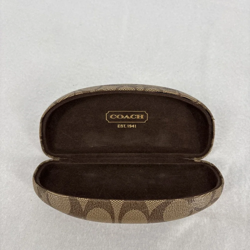 COACH Signature Monogram Brown Hard Clamshell Sunglasses Eye Glass Case